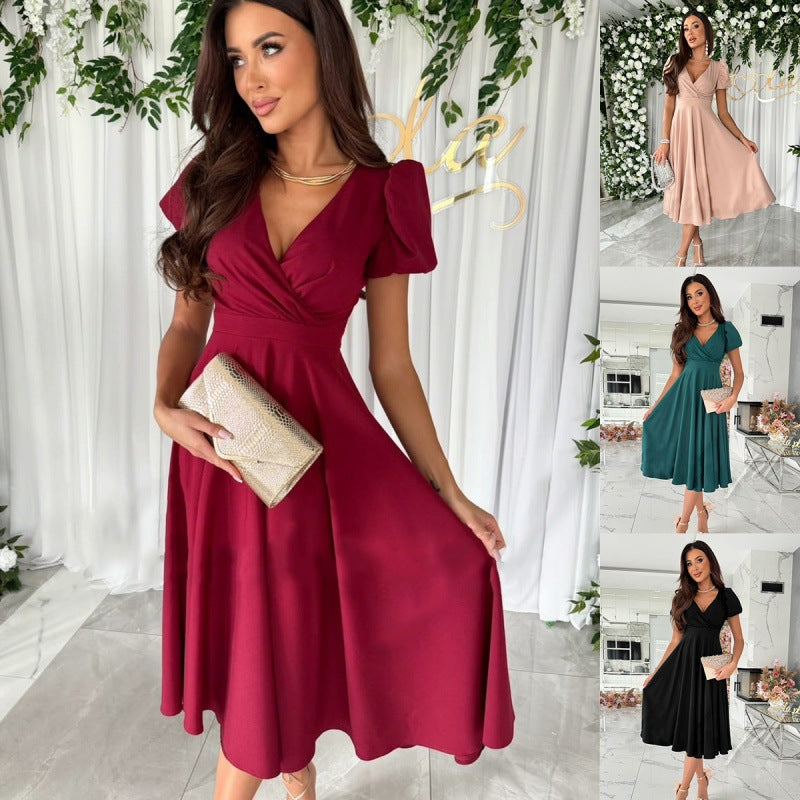 Damen Elegantes A-Linien Midi Kleid mit weichen Falten Heidi-Mode