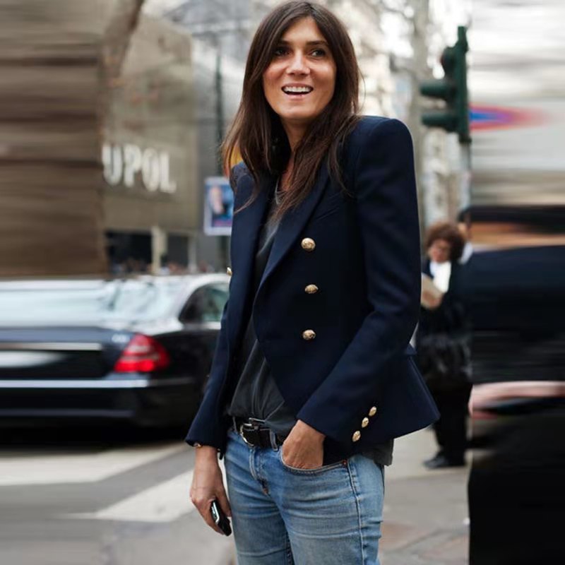 Damen Elegante Doppelreihige Blazerjacke mit goldenen Knöpfen Heidi-Mode