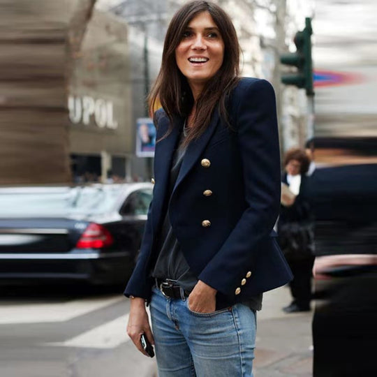 Damen Elegante Doppelreihige Blazerjacke mit goldenen Knöpfen Heidi-Mode