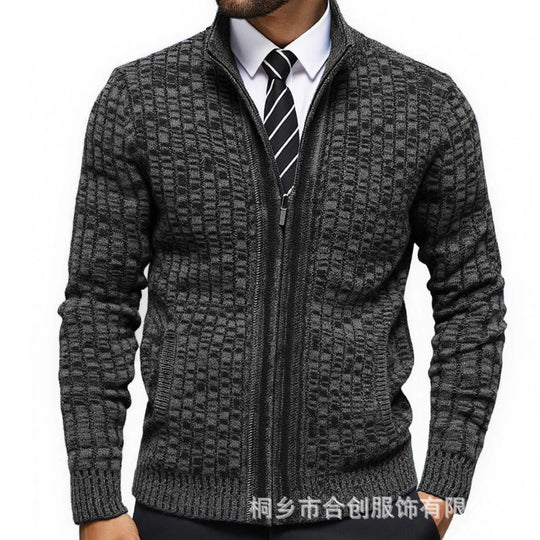 Herren strukturierte Strickjacke mit eleganter Zip-Front Heidi-Mode