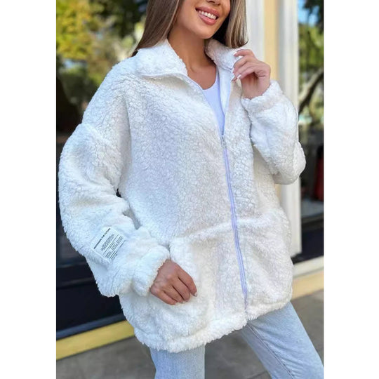 Damen Kuschelige Fleecejacke mit hohem Kragen und praktischen Taschen Heidi-Mode