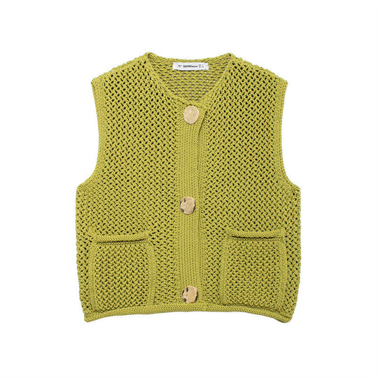 Damen Strickweste mit Knopfdetails und praktischen Taschen Heidi-Mode