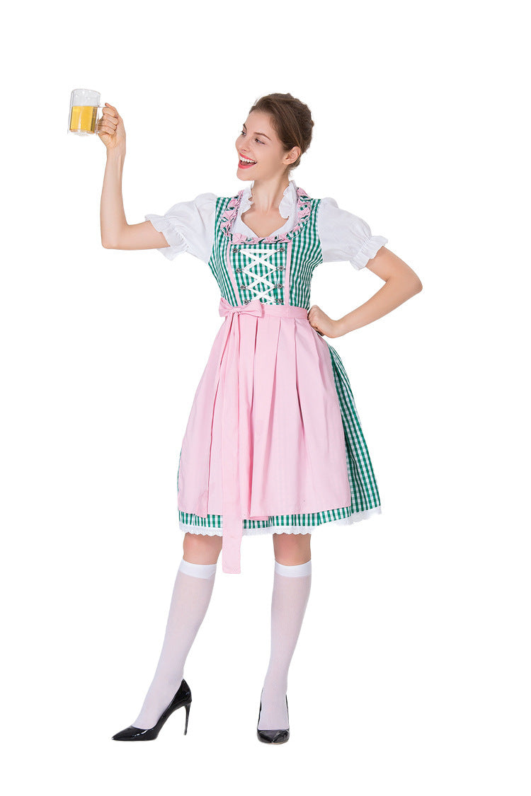Damen Trachtenkleid mit traditionellen Karomuster und eleganten Rüschen Heidi