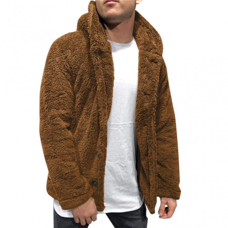 Herren Fleecejacke mit Kapuze und knöpfbarem Verschluss Heidi-Mode