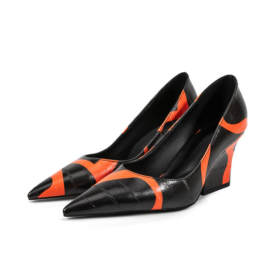 Damen Spitz-Zeh Wedge-Pumps mit modernem geometrischen Design Heidi-Mode