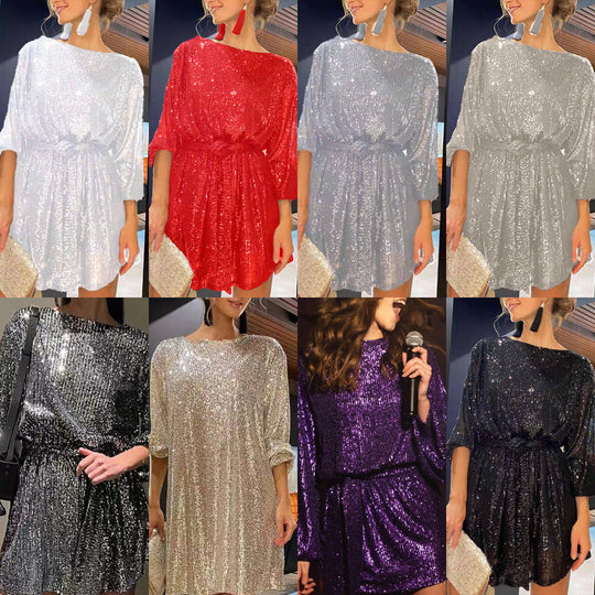 Heidi-Mode | Einfarbiges, tailliertes Paillettenkleid