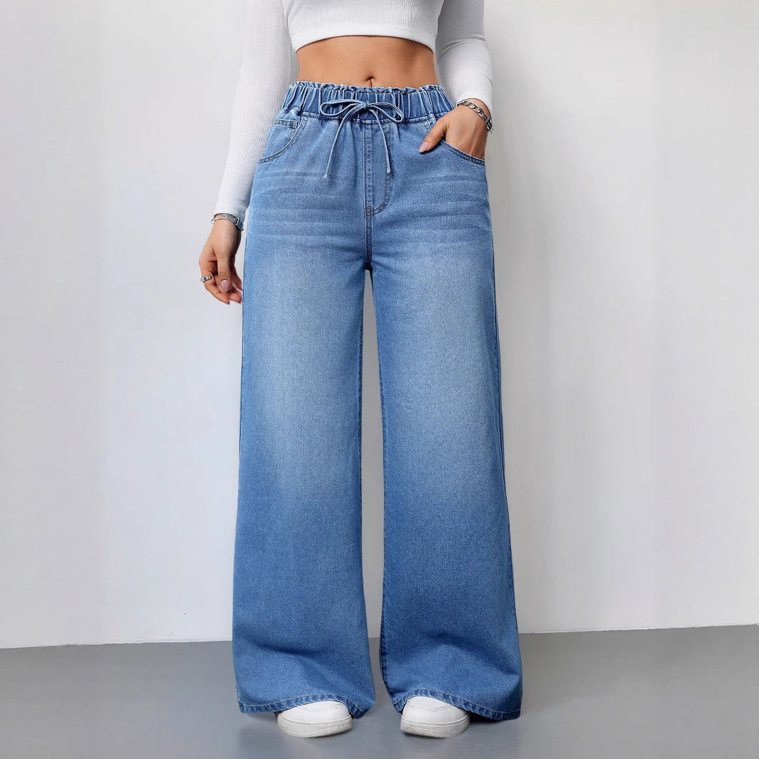 Damen Weite Jeans mit elastischem Bund und Seitentaschen Heidi-Mode