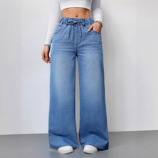 Damen Weite Jeans mit elastischem Bund und Seitentaschen Heidi-Mode