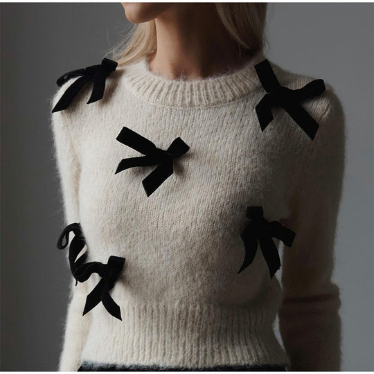 Damen Strickpullover mit verspielten Schleifendetails Heidi-Mode