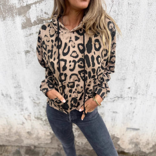 Damen Kapuzenpullover mit lässigem Leopardenmuster und praktischen Seitentaschen Heidi-Mode