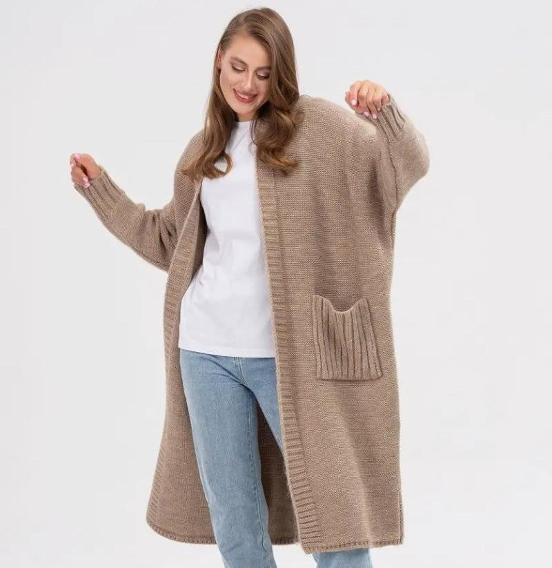 Damen Gemütlicher Strickmantel mit großen Taschen und oversized Schnitt Heidi-Mode