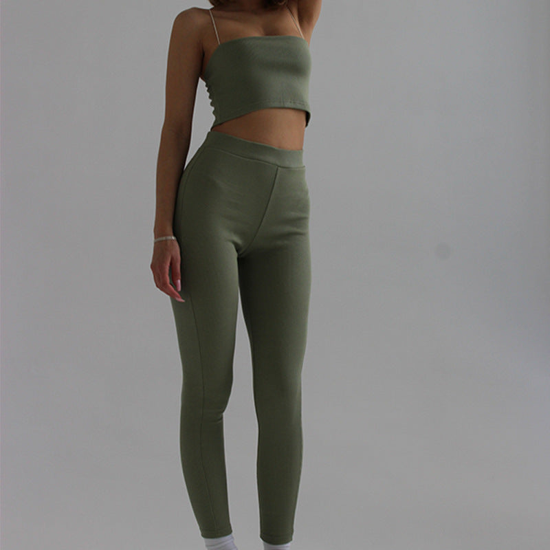 Damen Sportliches Ensemble aus elastischem Cropped Top und körpernahen Leggings Heidi-Mode