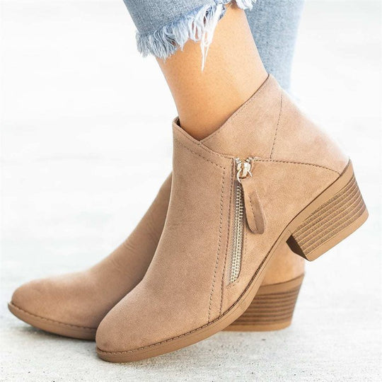Damen Ankle Boots aus samtigem Kunstleder mit seitlichem Reißverschluss und bequemer Innensohle Heidi-Mode