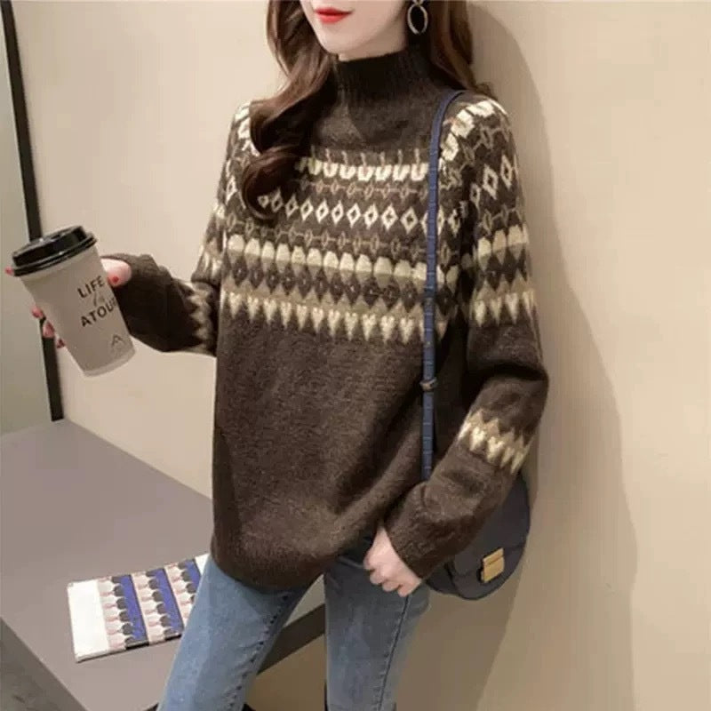 Damen Modischer Pullover mit geometrischem Fair-Isle-Muster Heidi-Mode