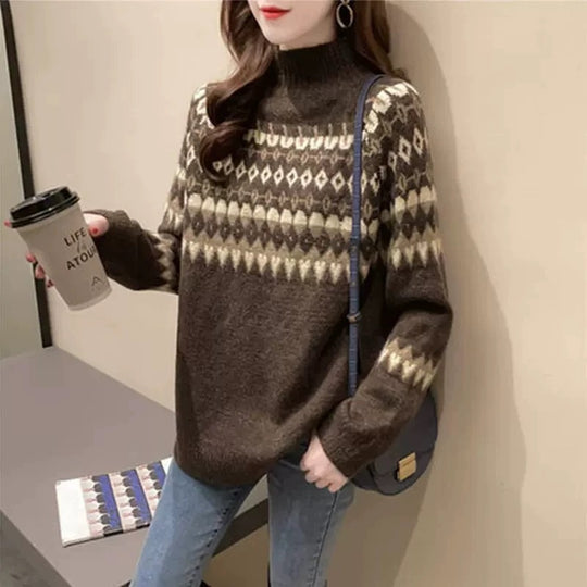 Damen Modischer Pullover mit geometrischem Fair-Isle-Muster Heidi-Mode