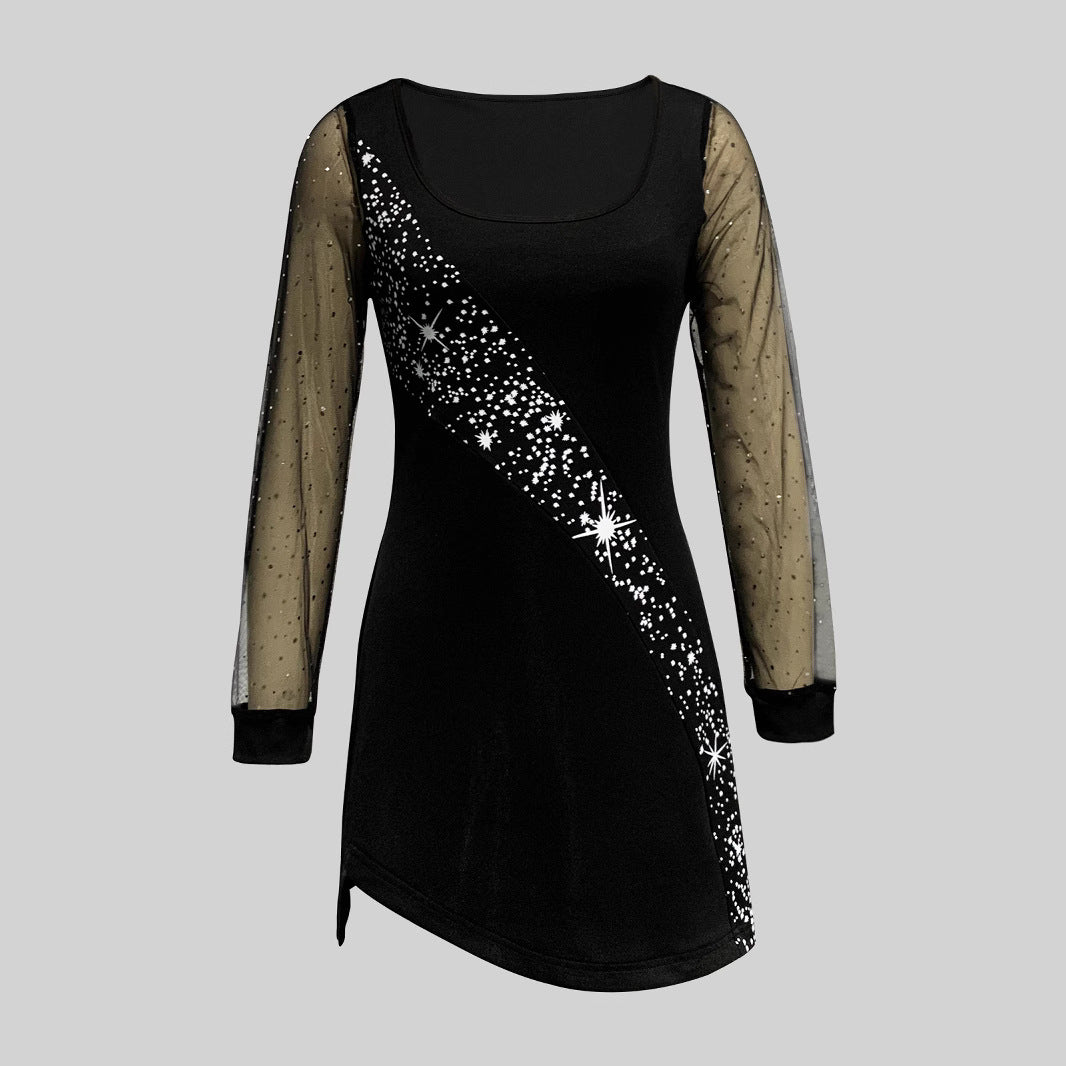 Damen Glamouröses Cocktailkleid mit Sternen-Design und Transparenten Ärmeln Heidi-Mode