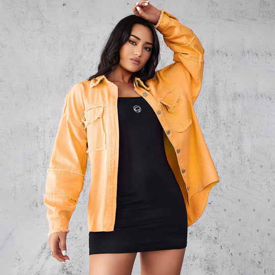 Damen Denim Bluse mit lässigem Schnitt und dekorativen Fransen Heidi-Mode