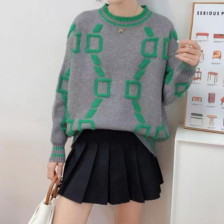 Damen Modischer Pullover mit geometrischem Muster Heidi-Mode