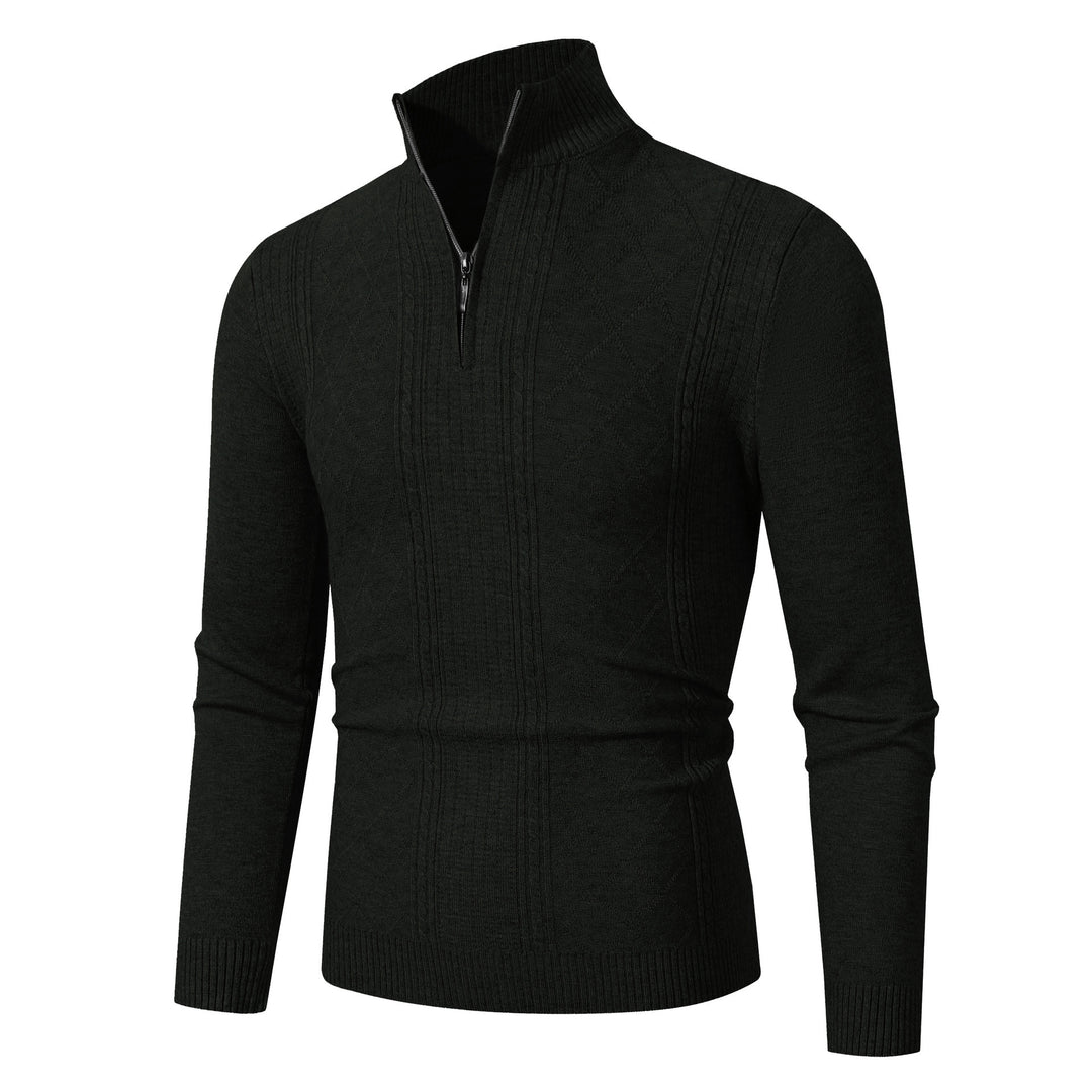 Herren Strickpullover mit hochabschließendem Reißverschluss und modernem Zopfmuster Heidi-Mode