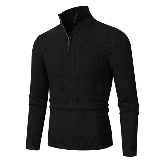 Herren Strickpullover mit hochabschließendem Reißverschluss und modernem Zopfmuster Heidi-Mode