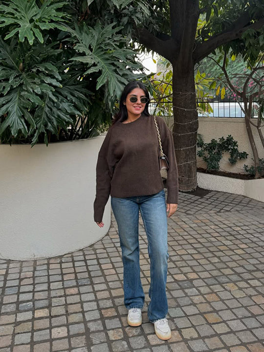 Damen Bequemer Oversized Crewneck Pullover Heidi-Mode