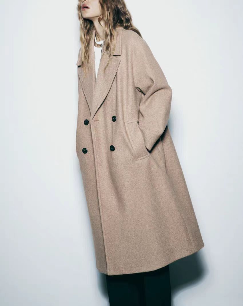 Damen trendiger Wollmantel mit doppelter Knopfreihe und elegantem Schnitt Heidi-Mode