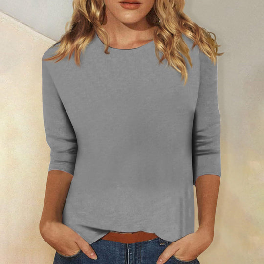 Damen Lockeres Baumwollshirt mit 3/4-Ärmeln Heidi-Mode