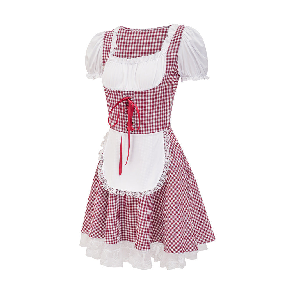 Damen Dirndlkleid mit traditionellem Karomuster und romantischen Rüschendetails Heidi