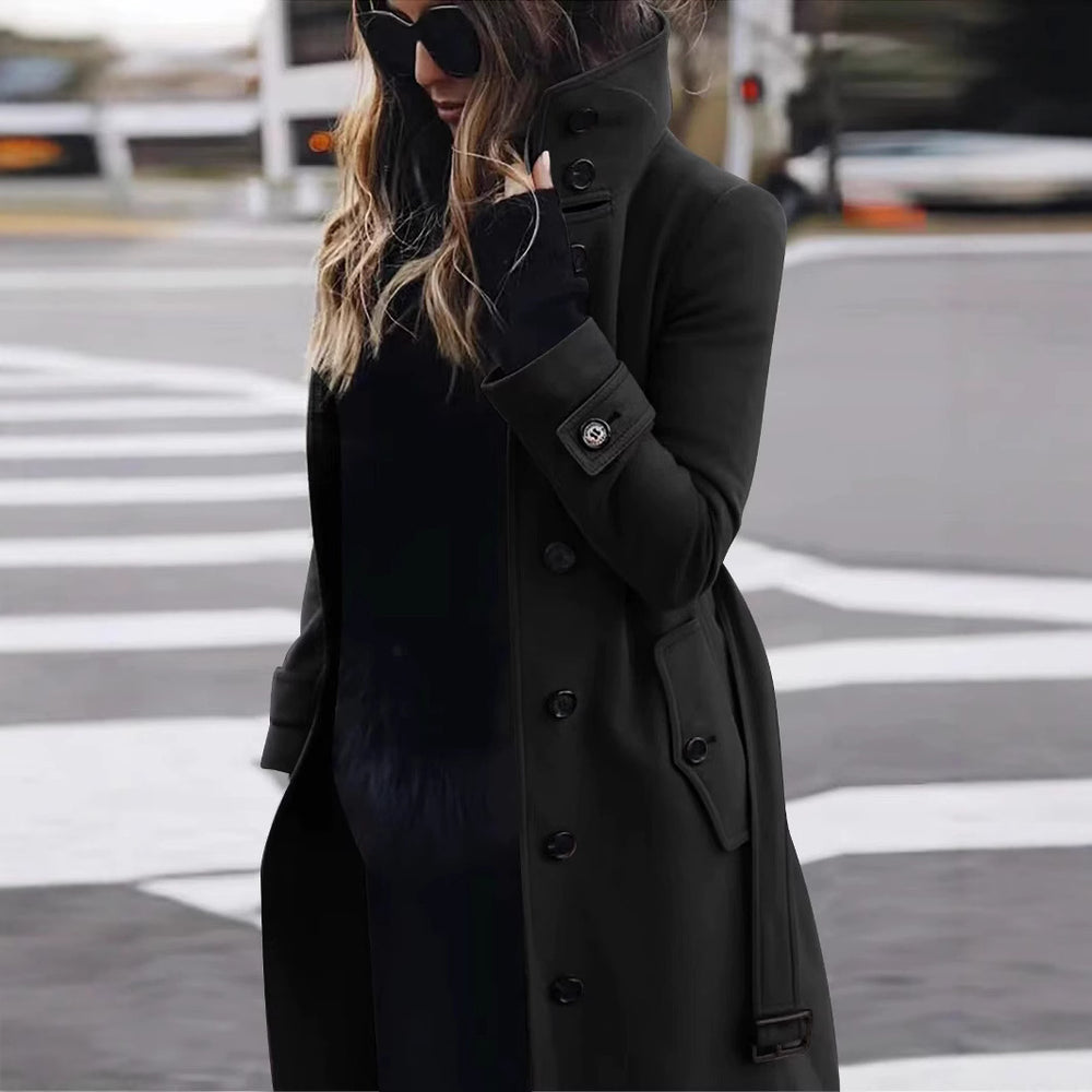Damen eleganter Trenchcoat mit hohem Kragen Heidi-Mode