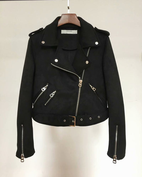 Damen Bikerjacke aus hochwertigem Wildleder mit stilvollen Reißverschlussdetails Heidi-Mode