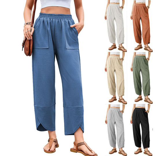 Damen weit geschnittene Freizeithose mit elastischem Bund und praktischen Taschen Heidi-Mode