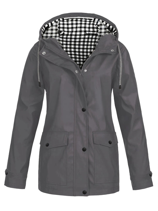 Damen modische Regenjacke mit kontrastierendem Innenfutter und praktischen Taschen Heidi-Mode