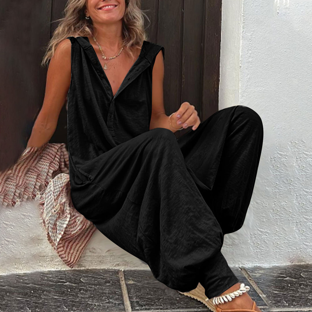 Damen Lässiger Jumpsuit mit Kapuze und Knopfdetails Heidi-Mode