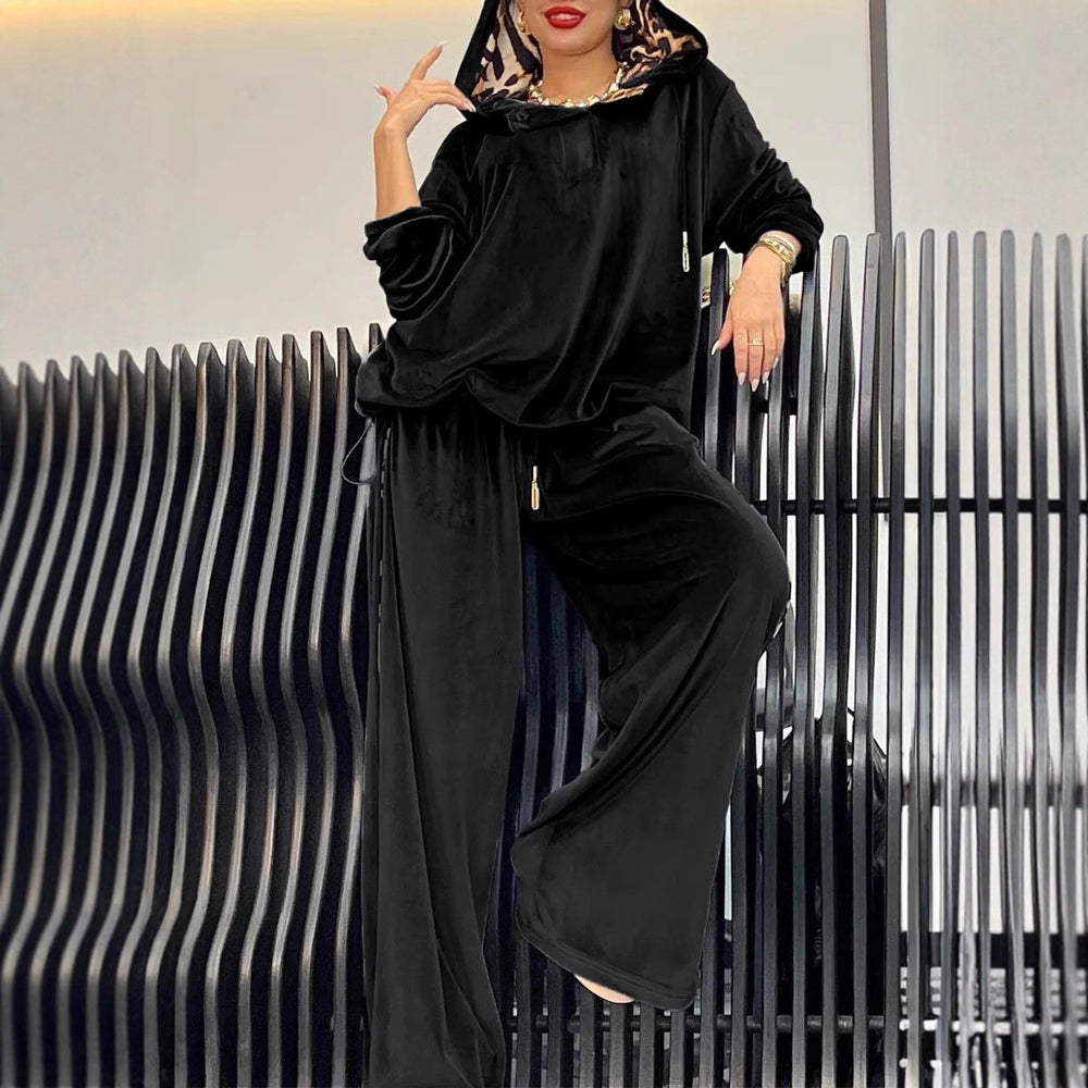 Damen Freizeit-Hosenset aus weichem Velours Heidi-Mode