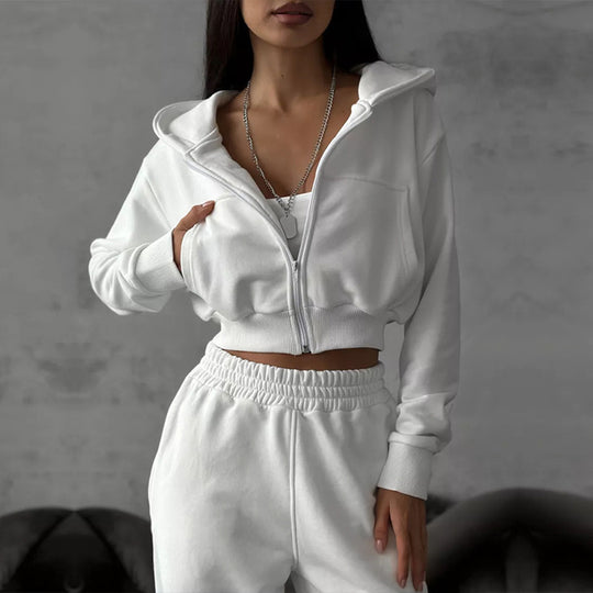 Damen moderner Cropped Hoodie und weite Jogginghose Set Heidi-Mode