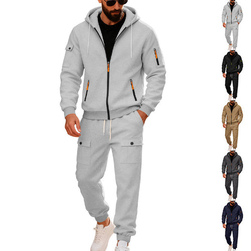 Herren stylisches Zweiteiliges Jogginganzug mit Kapuze und praktischen Taschen Heidi-Mode