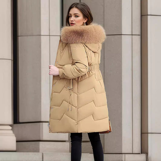 Damen eleganter und isolierter Wintermantel mit abnehmbarem Kunstfellkragen Heidi-Mode