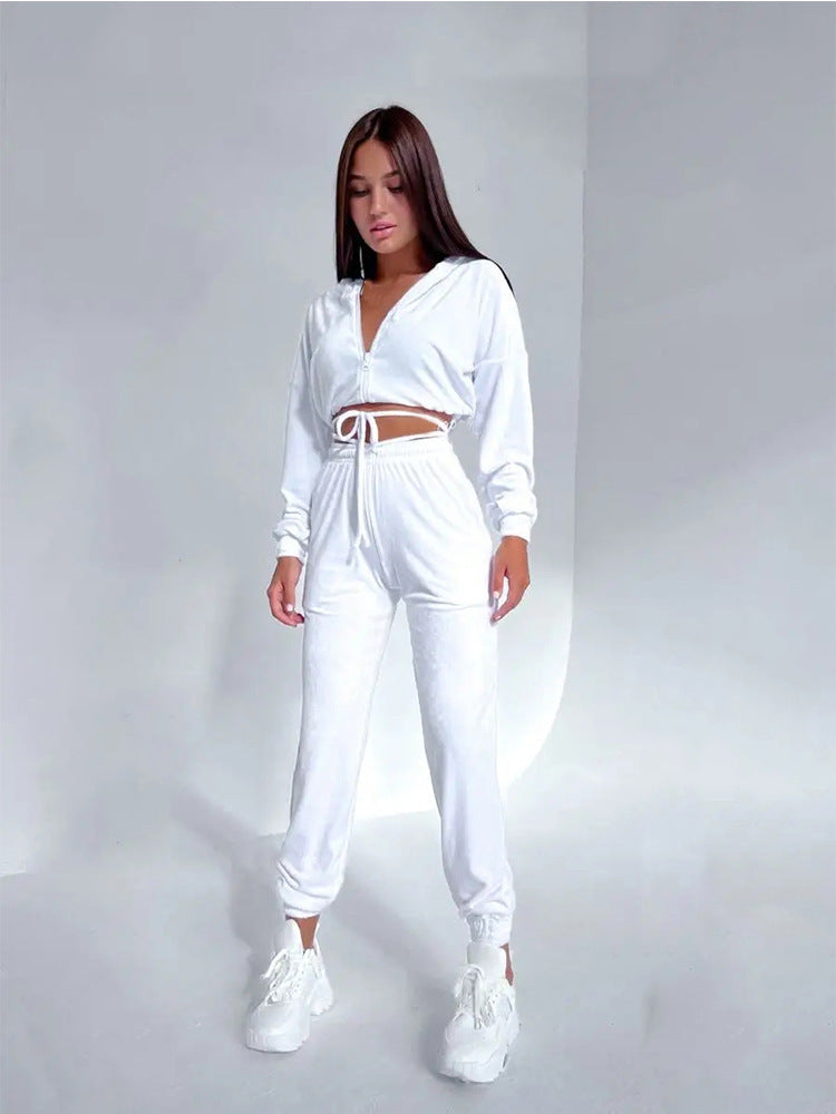 Damen Sportliches Fleece Lounge-Set mit Kapuze und elastischem Bund Heidi-Mode