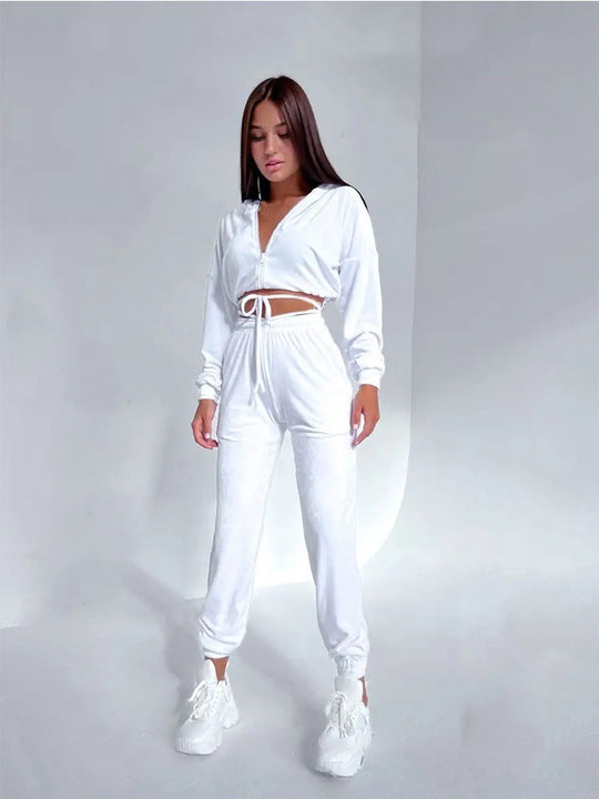 Damen Sportliches Fleece Lounge-Set mit Kapuze und elastischem Bund Heidi-Mode