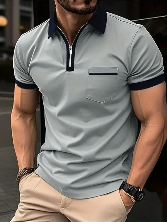 Herren Polo-Shirt mit Reißverschluss und Brusttasche Heidi-Mode