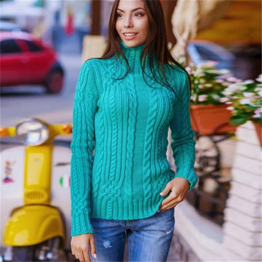 Damen Pullover mit Stehkragen und strukturiertem Strickdesign Heidi-Mode