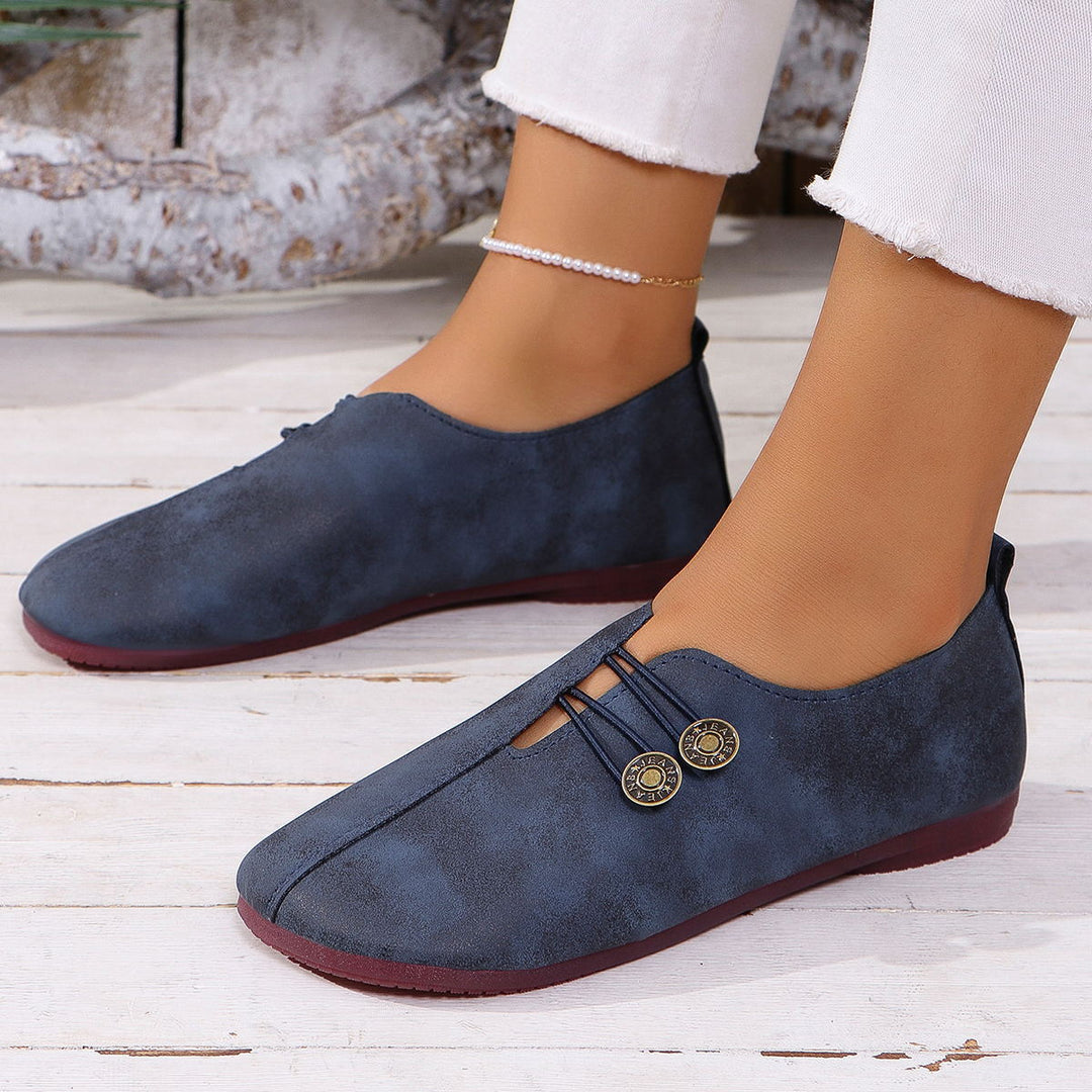 Damen Mokassins mit modischem Schlupfdesign und dekorativen Knopfdetails Heidi-Mode