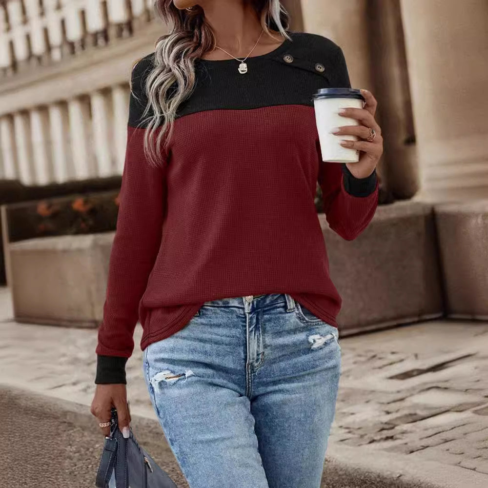 Damen Pullover mit strukturiertem Design und Button-Details Heidi-Mode