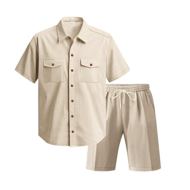 Herren Kurzarm-Hemd und Shorts Set mit praktischen Taschen und bequemer Passform Heidi-Mode
