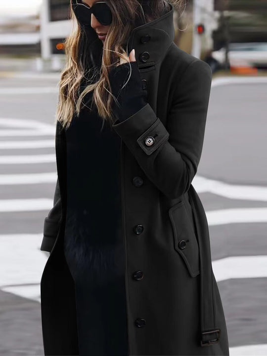 Damen modischer Trenchcoat mit hohem Kragen und eleganten Knopfdetails Heidi-Mode