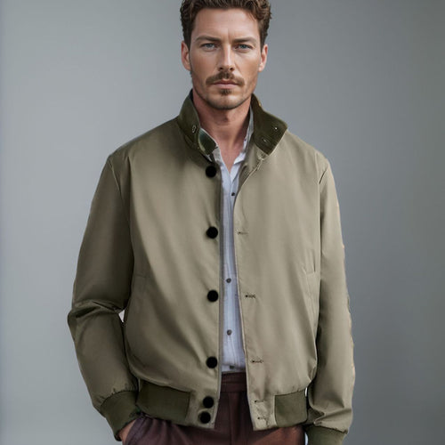Herren stylische und praktische Bomberjacke mit elastischem Bund und Knopfleiste Heidi-Mode