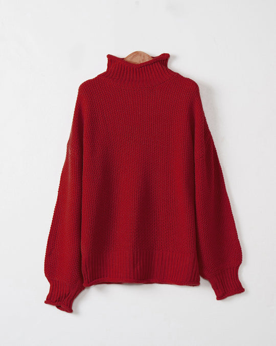 Damen Pullover mit hohem Kragen und strukturierter Webart Heidi-Mode