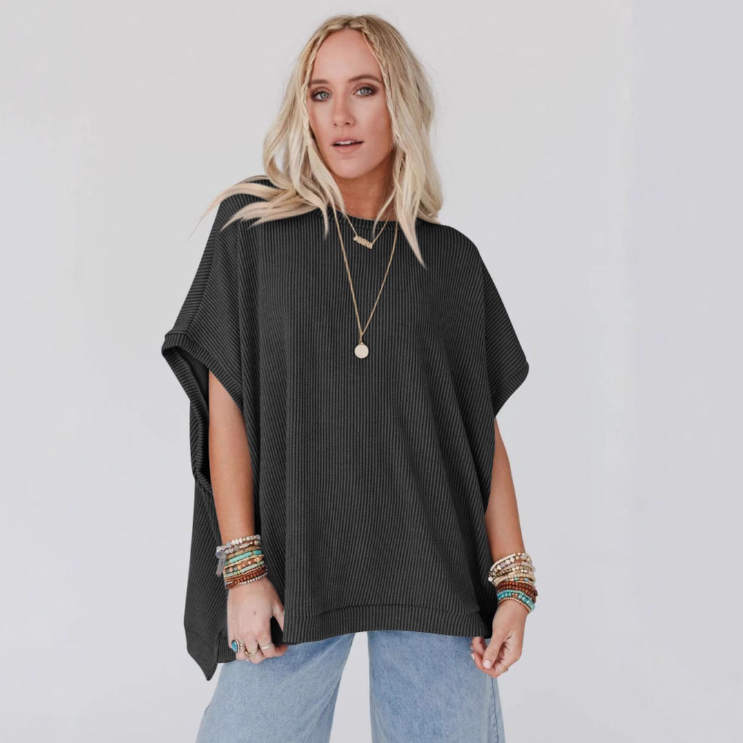 Damen Oversized T-Shirt mit Rippenstruktur Heidi-Mode