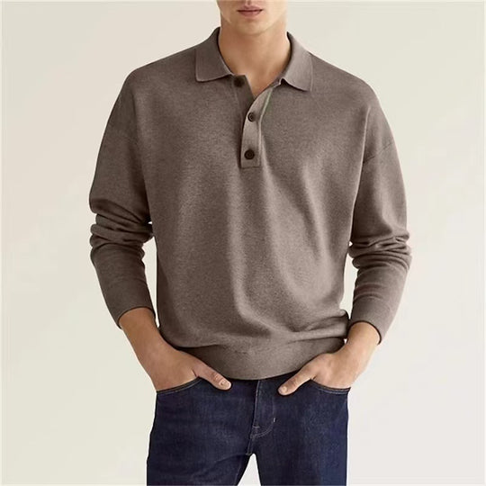 Herren hochwertiges Sweatshirt mit modernem Polo-Kragen und eleganten Knopfdetails Heidi-Mode
