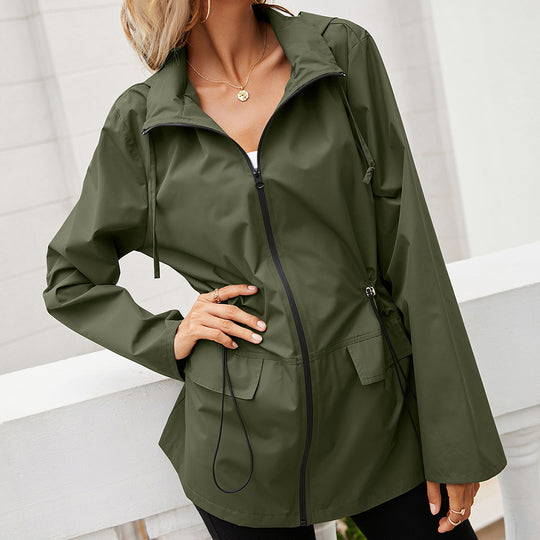 Damen leichte Regenjacke mit Kapuze und verstellbarem Bund Heidi-Mode